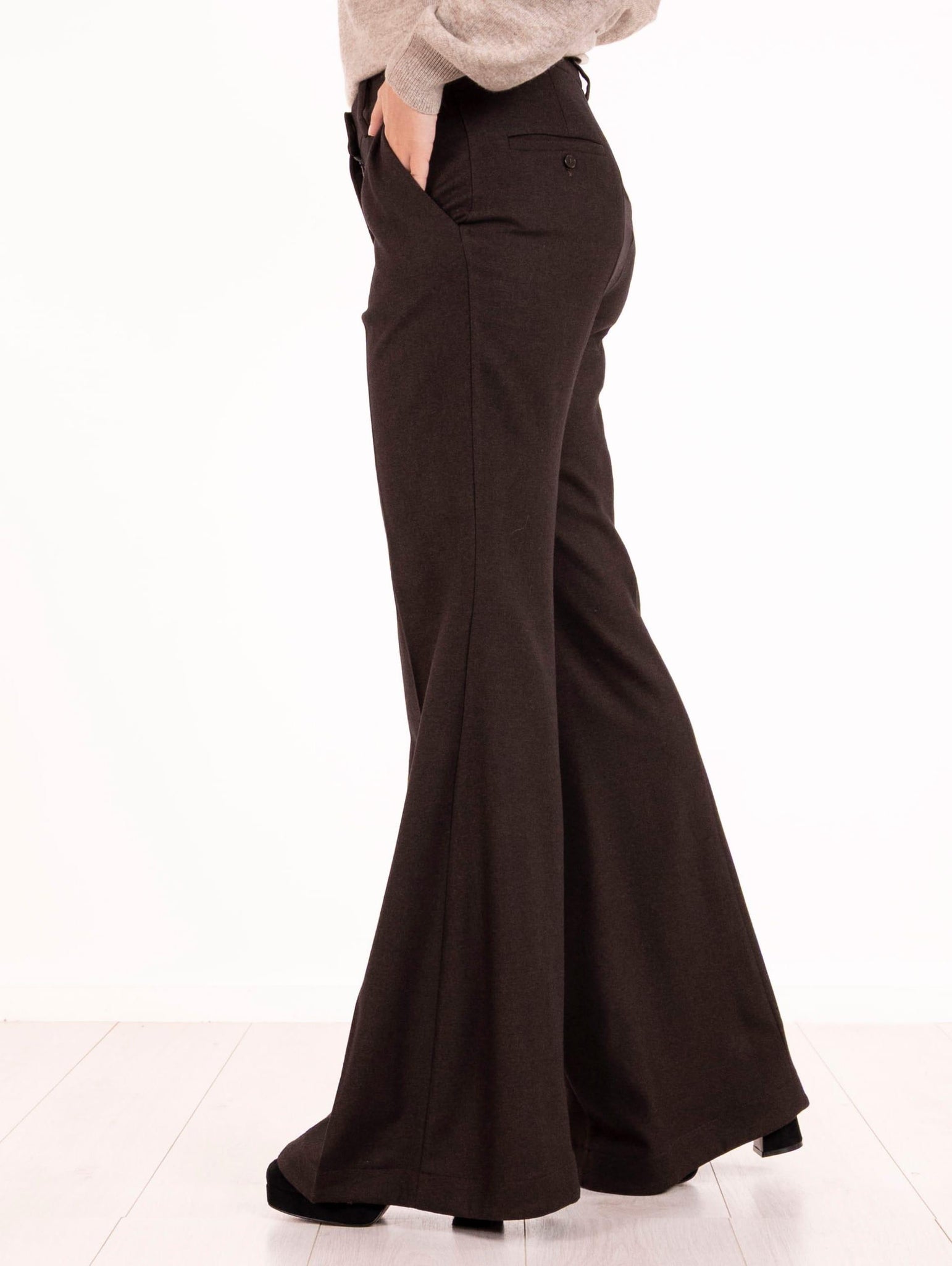 Pantalone Flare Alysi in Tela di Lana e Viscosa Cioccolato 165164A5210CHOCO Alysi