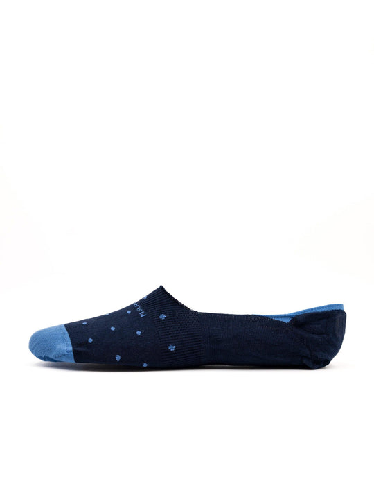 Unsichtbare Socken Marcoliani Invisible Touch aus Baumwolle mit marineblauen und hellblauen Punkten
