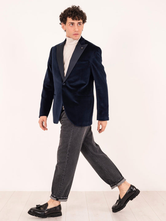 Smokingjacke Luigi Bianchi Mantova aus blauem Samt