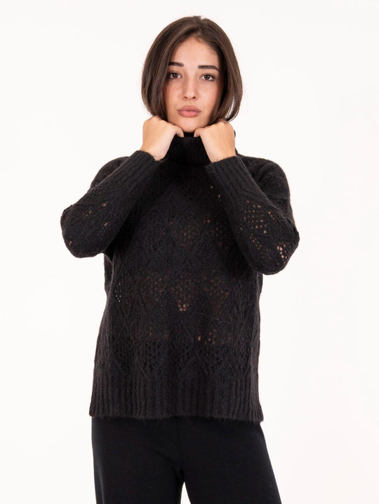 Rollkragenpullover D.Exterior aus Wolle und Alpaka Schwarz