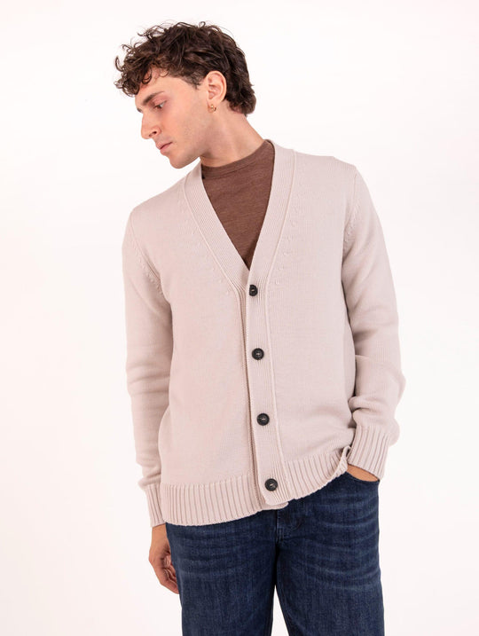 Alpha Studio Cardigan in Stucco Merino Wool