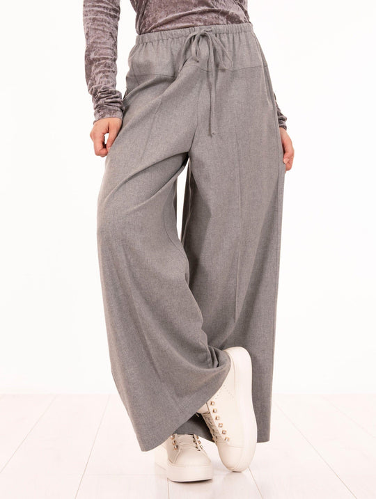Alysi Pants with Drawstring in Viscose and Wool Flannel Gray