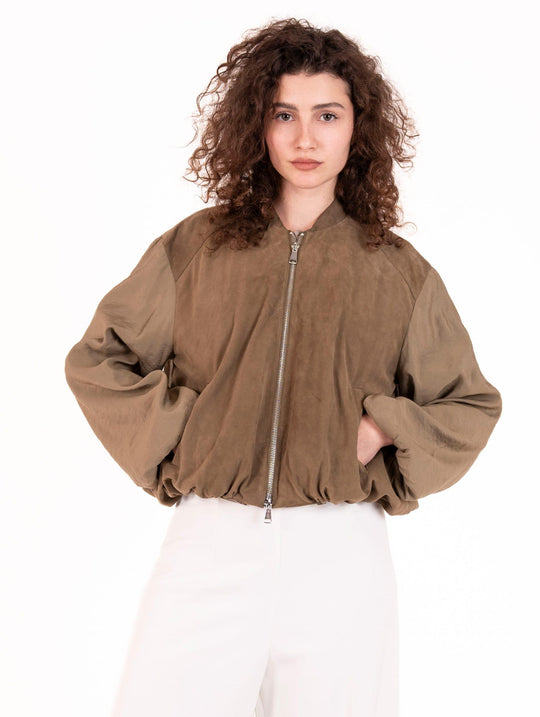 Bomber Ella The Jack Leder Bimaterial in Salbei