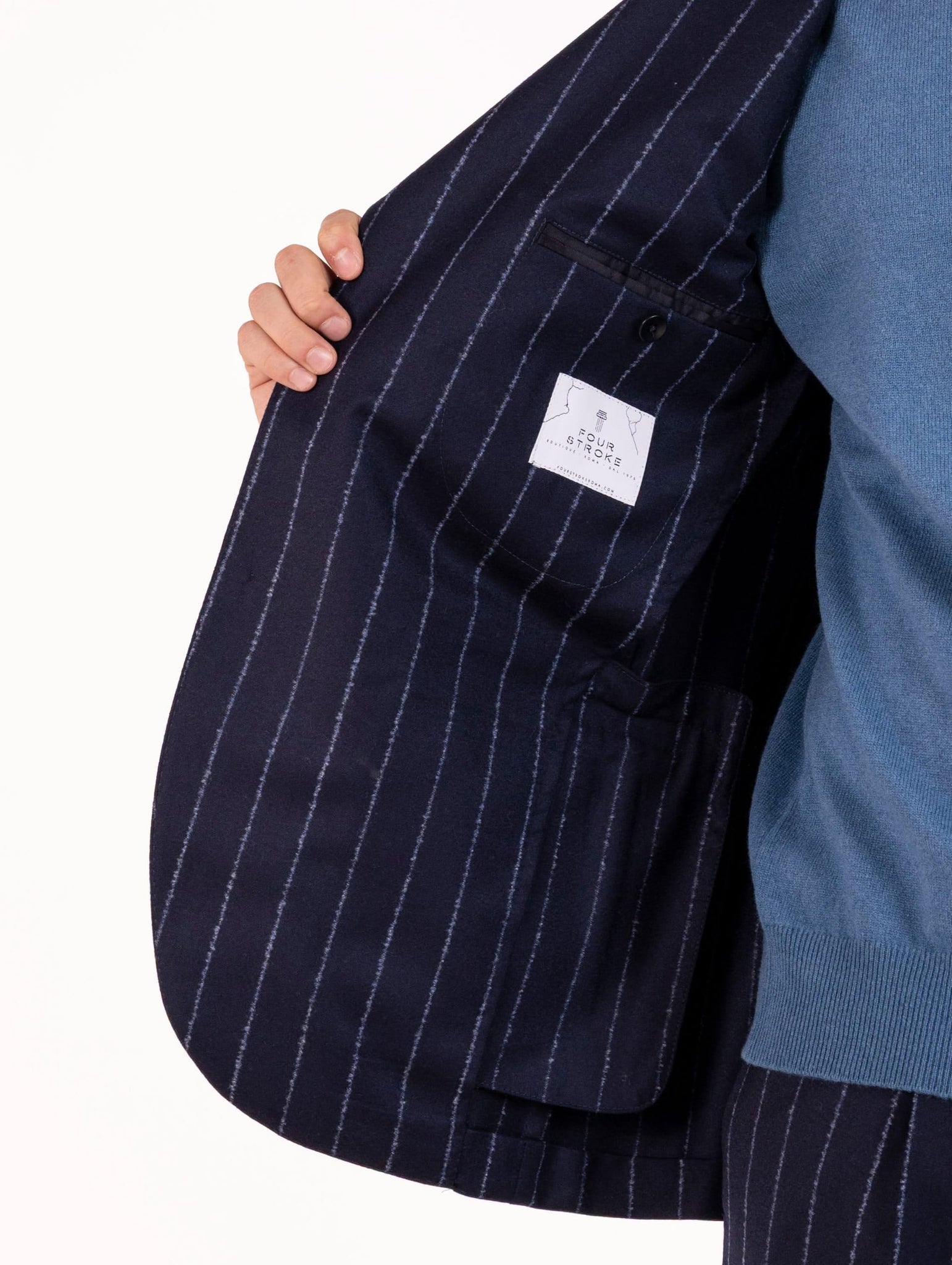 Abito Sartoriale Four Stroke in Lana Vergine Gessato Blu AMADRID1/13103256 Four Stroke