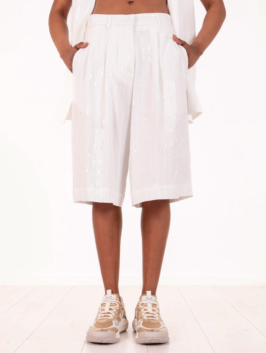 Meimeij White Viscose Bermuda Shorts