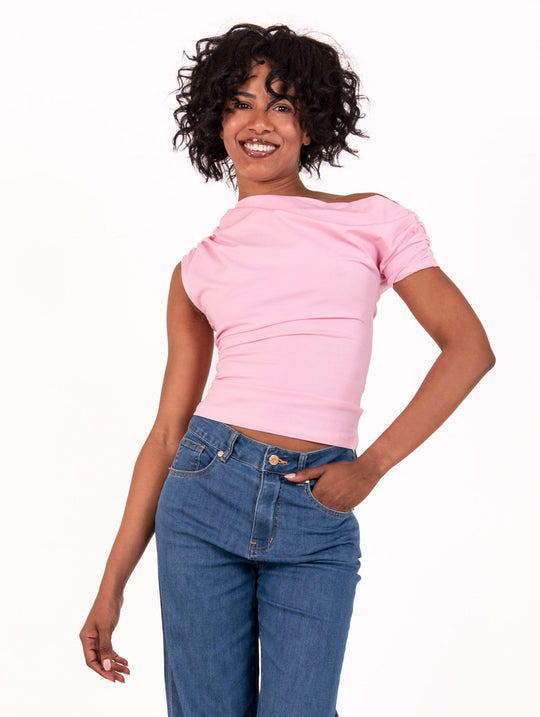 Top Spalla Scesa White Wise in Jersey Rosa