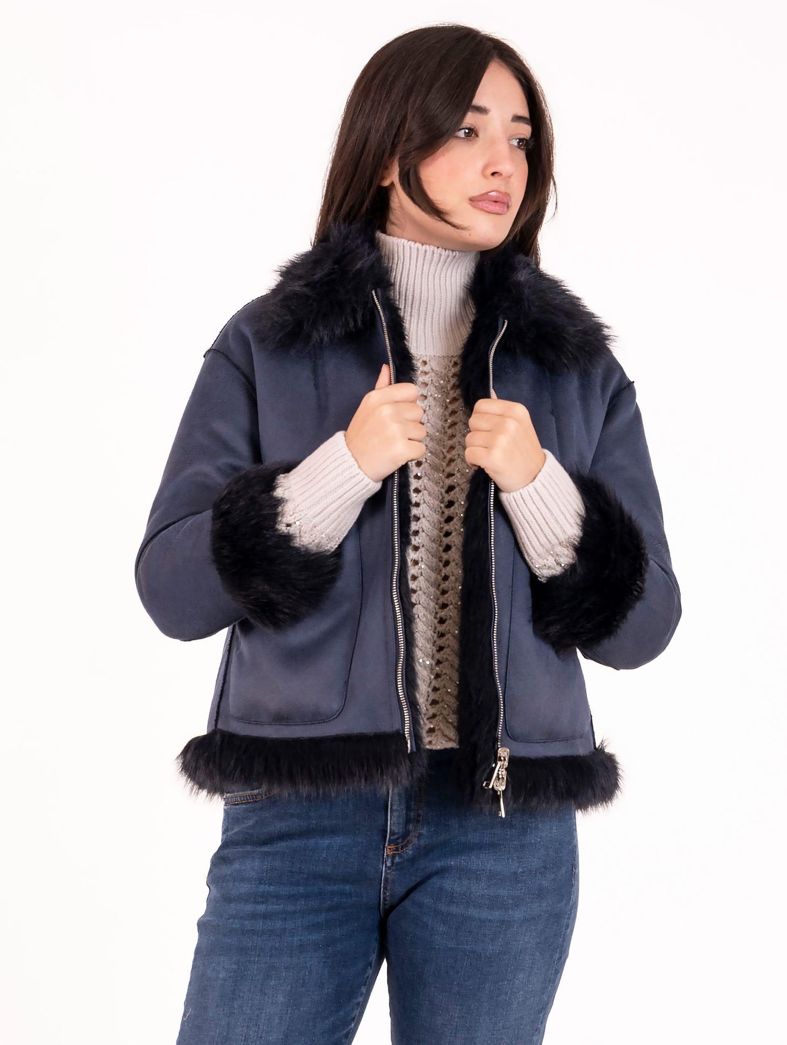 Ecofur Reversibile Leon e Loulou Blu Notte L512SILK00030 Leon & Loulou