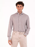 Orian Tech Antibacterial Striped Shirt in White and Mud