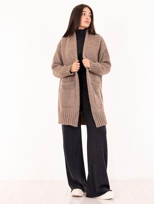 Maxi Cardigan Alpha Studio in Lana Soft Beige Lurex