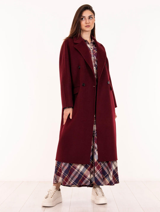 Cappotto Doppio Petto Alpha Studio in Lana Ciliegia