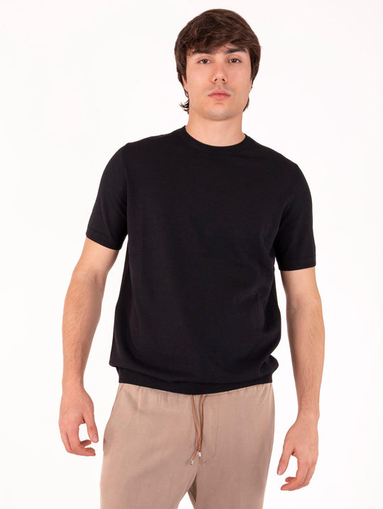 T-Shirt Devore in Ice Crepe in Cotone e Seta Nero