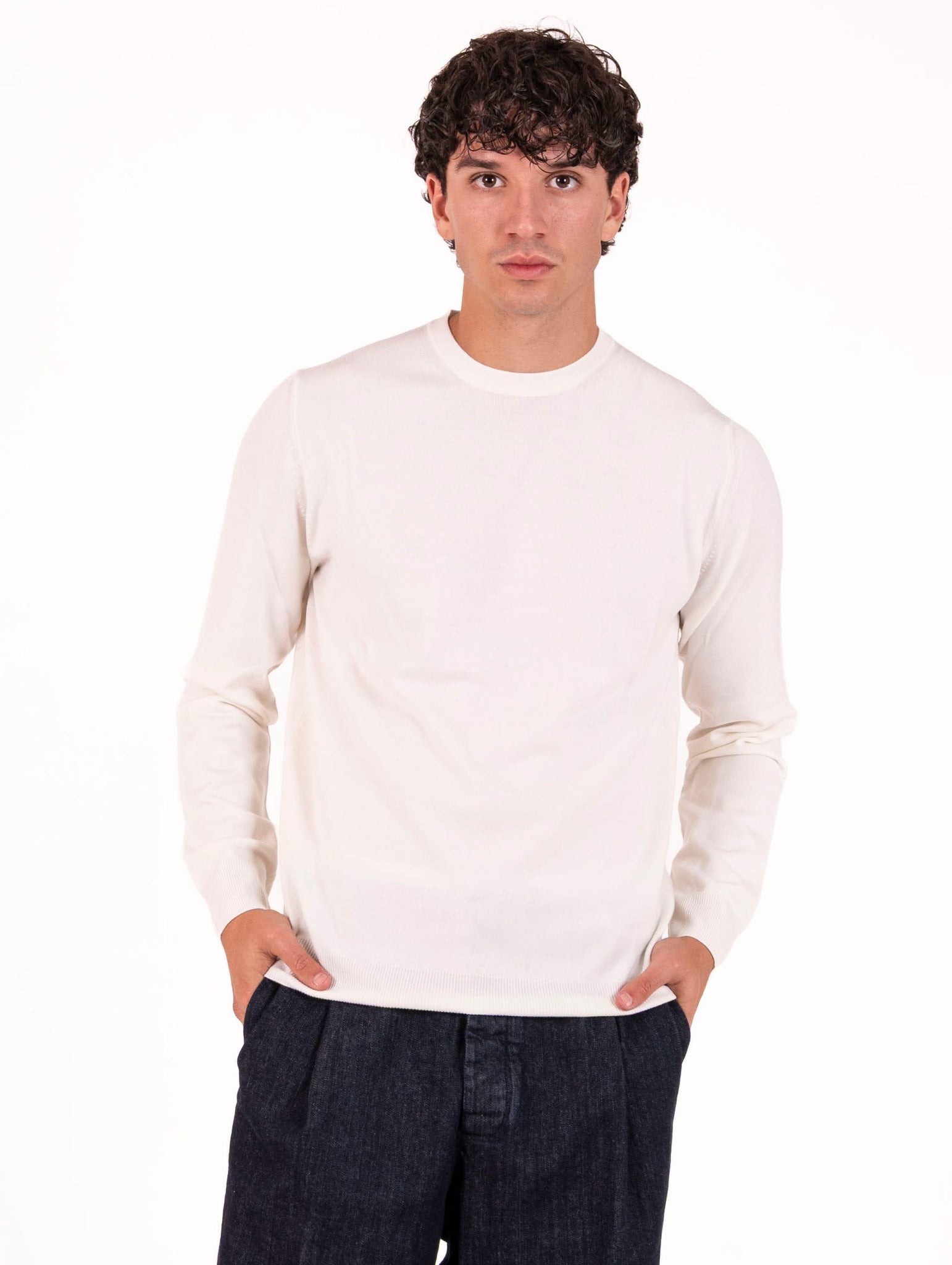 Maglia Girocollo Zanieri in Lana Merycash Fine Bianco CG-GRU-21018387 Zanieri