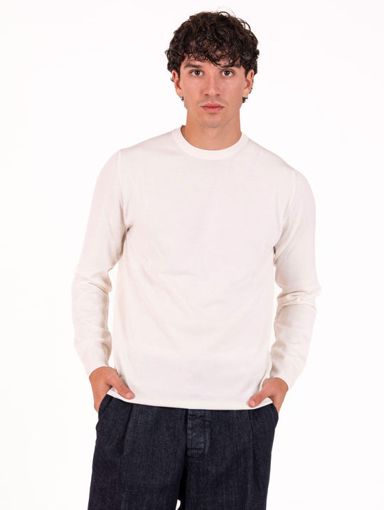 Maglia Girocollo Zanieri in Lana Merycash Fine Bianco