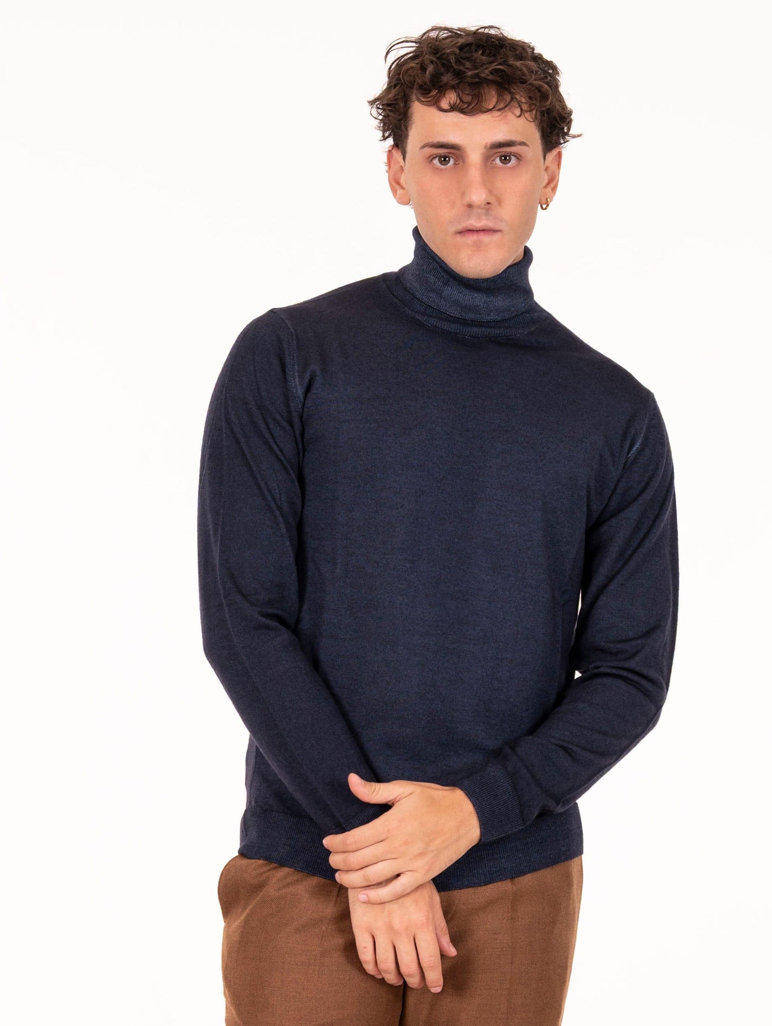 Maglia Dolcevita Four Stroke in Lana Merinos Extrafine Notte 000524 Daniele Fiesoli