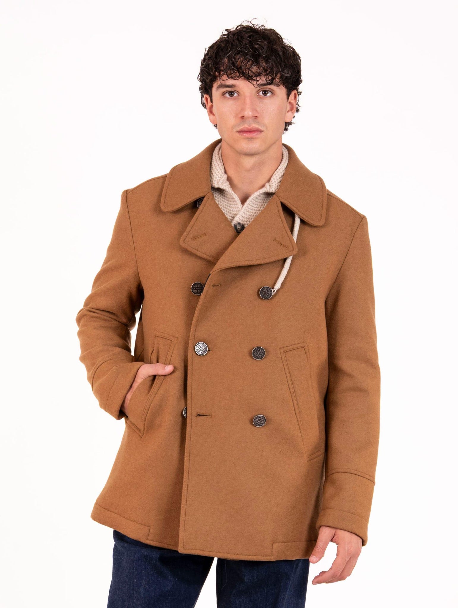 Peacot Camplin Squadron in Lana Vergine e Cashmere Cammello SQUADRON-KCM Camplin