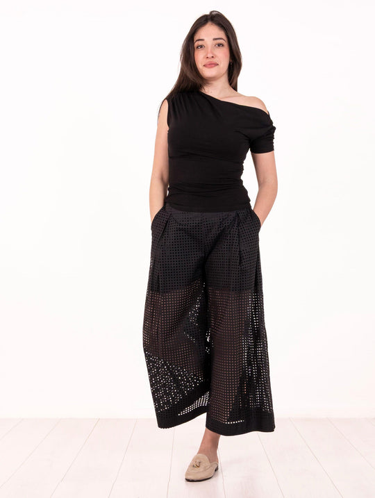 Meimeij Perforated Pants in Black Cotton