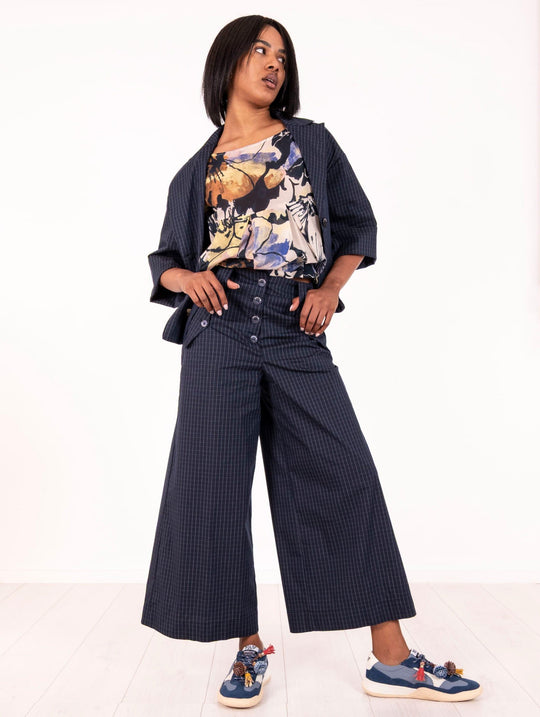 Pantalone Quadretti Alessia Santi in Cotone Blu