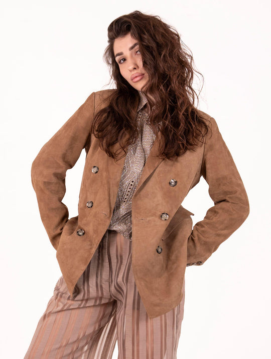 Doppelreihige Jacke The Jack Leather aus Wildleder Honig