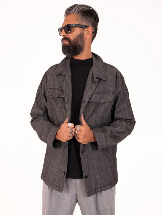 Camicia White Sand in Cotone Denim Nero