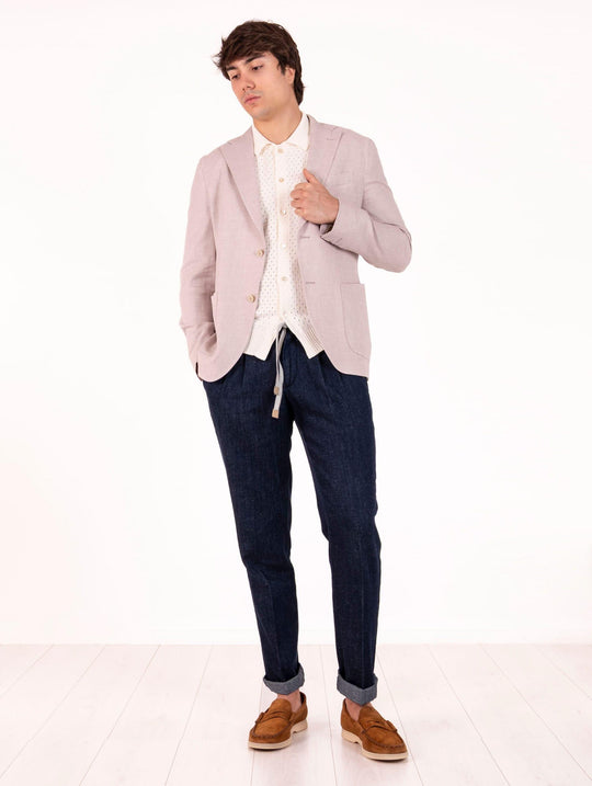 Giacca Eleventy Milano Platinum in Lino, Lana e Seta Cipria