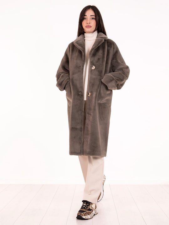 Cappotto Eco Pelliccia Leon e Loulou Grigio