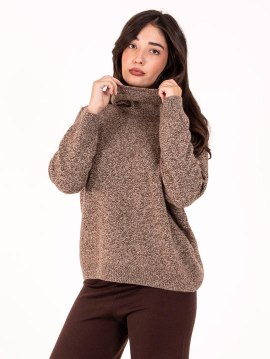 Daniele Fiesoli Melange-Pullover aus reiner extrafeiner Merinowolle in Mokka