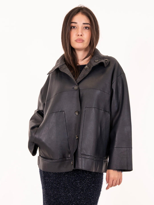 Giacca Gigr The Jeackie Leather in Pelle Reversibile Blu