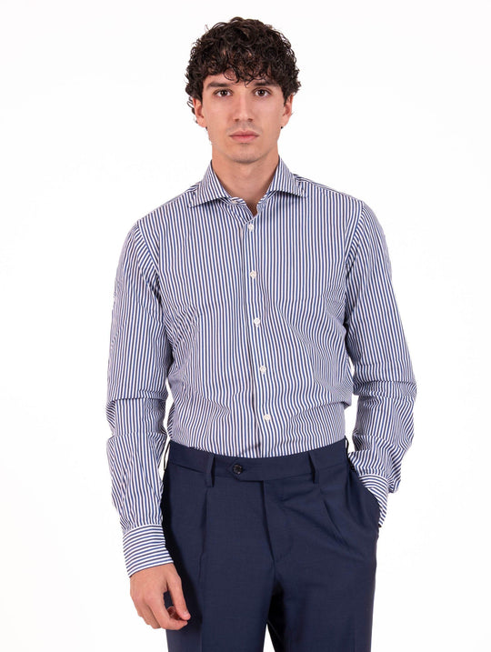 Camicia Borriello Napoli in Cotone a Righe Bianca, Blu e Navy
