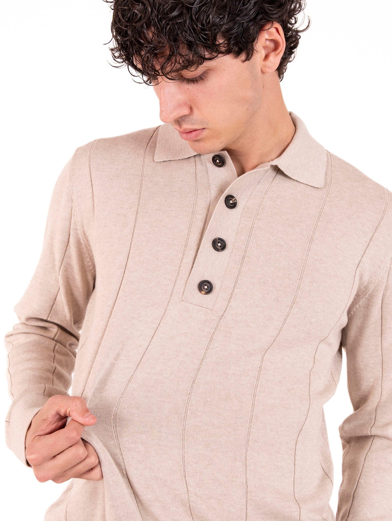 Polo Eleventy Milano in Maglia di Cotone e Cashmere Sabbia L76POLL09MAG0K00702 Eleventy Milano