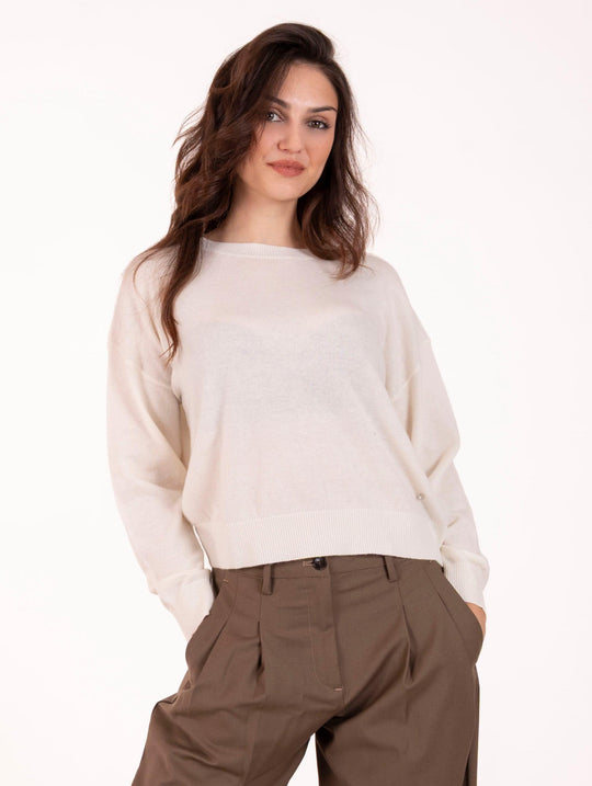 Pull Girocollo White Wise in Cachemire Panna