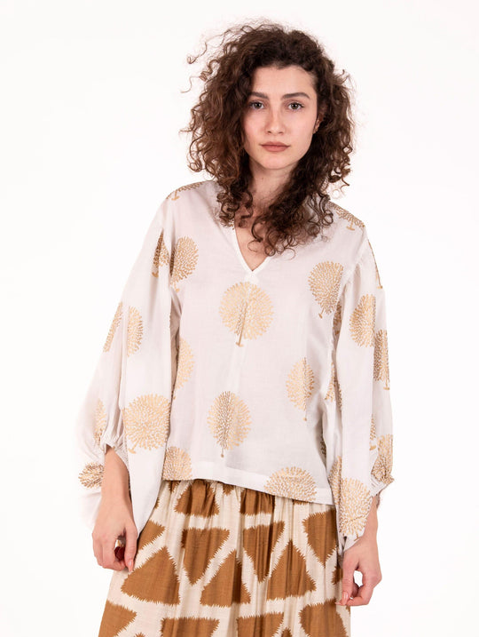 Blusa Angela Four Stroke in Cotone Bianco e Oro