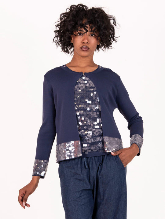 Cardigan Paillettes White Wise in Viscosa Blu