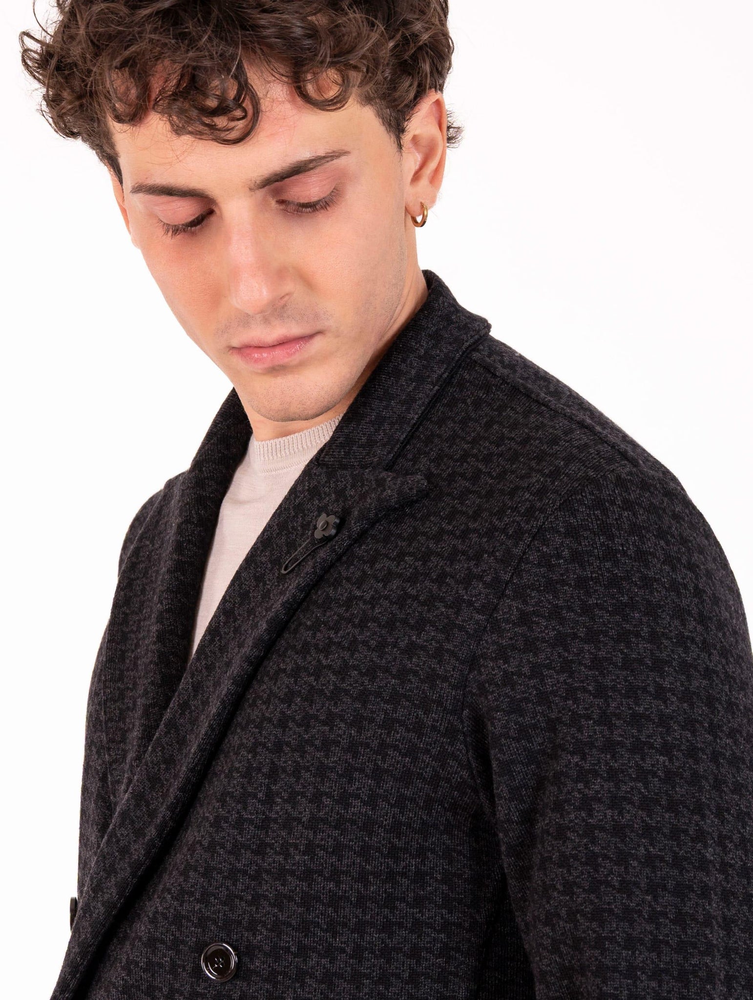 Giacca Doppiopetto Lardini in Lana Vergine Pied de Poule Nera CNLJM57930NE Lardini