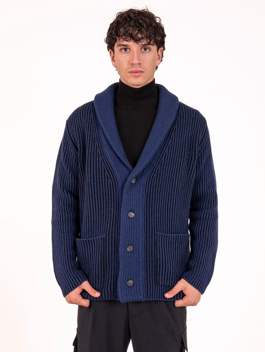 Cardigan Zanieri in Lambswool e Cashmere Navy e Nero