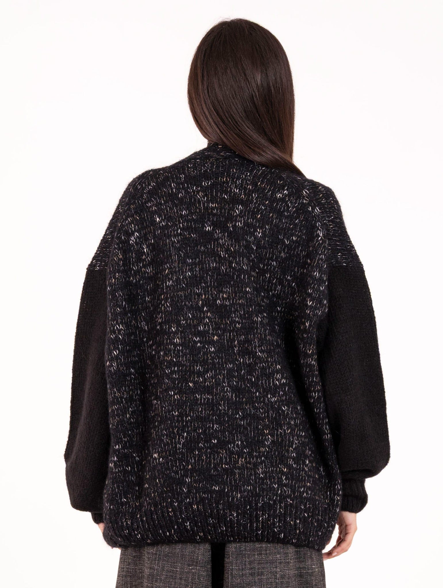 Maxi Cardigan Alisy in Mohair Melange Nero e Bianco 265427A5019NE Alysi