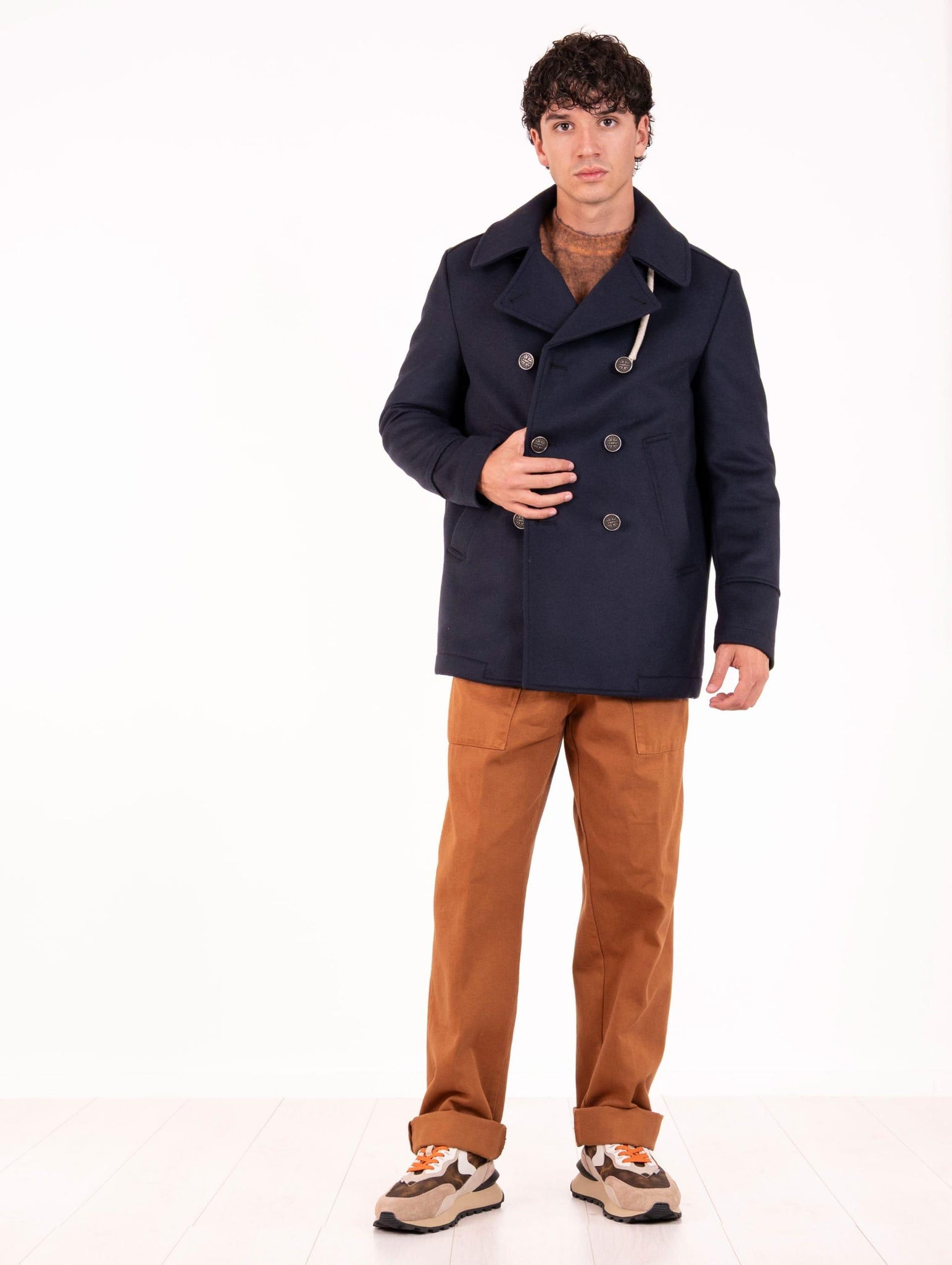 Peacot Camplin Squadron in Lana Vergine e Cashmere Blu SQUADRON-KBL Camplin