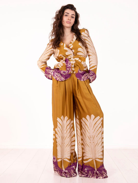 Pantalone Bye Firenze in Viscosa Senape e Viola