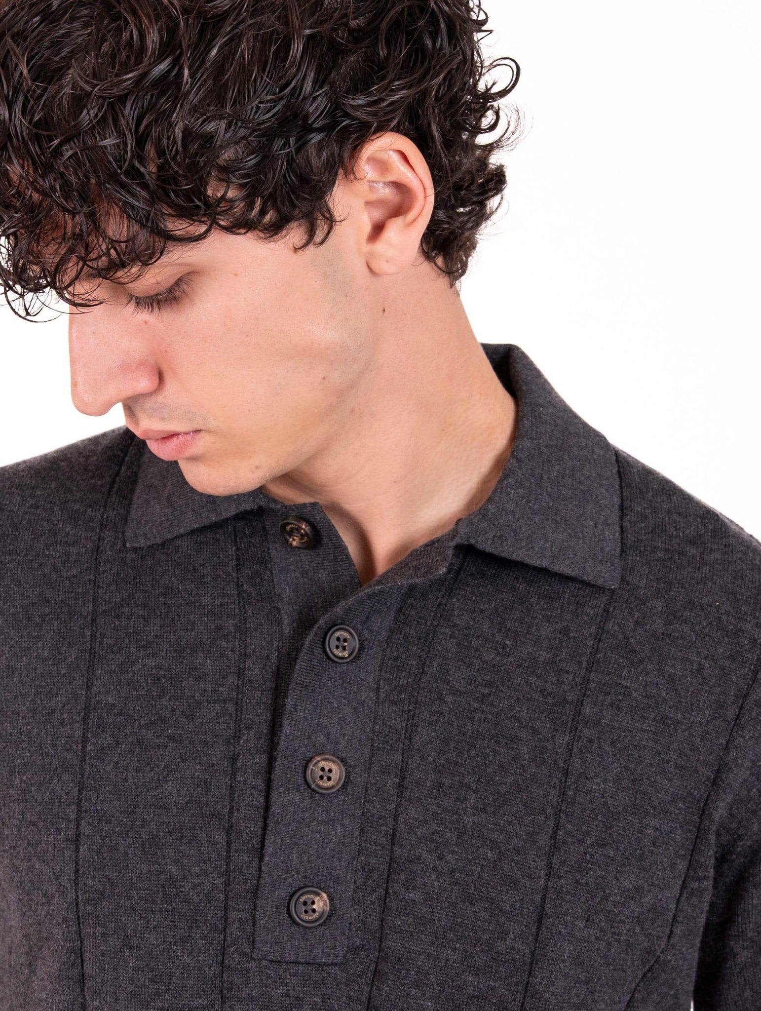 Polo Eleventy Milano in Maglia di Cotone e Cashmere Antracite L76POLL09MAG0K00722 Eleventy Milano