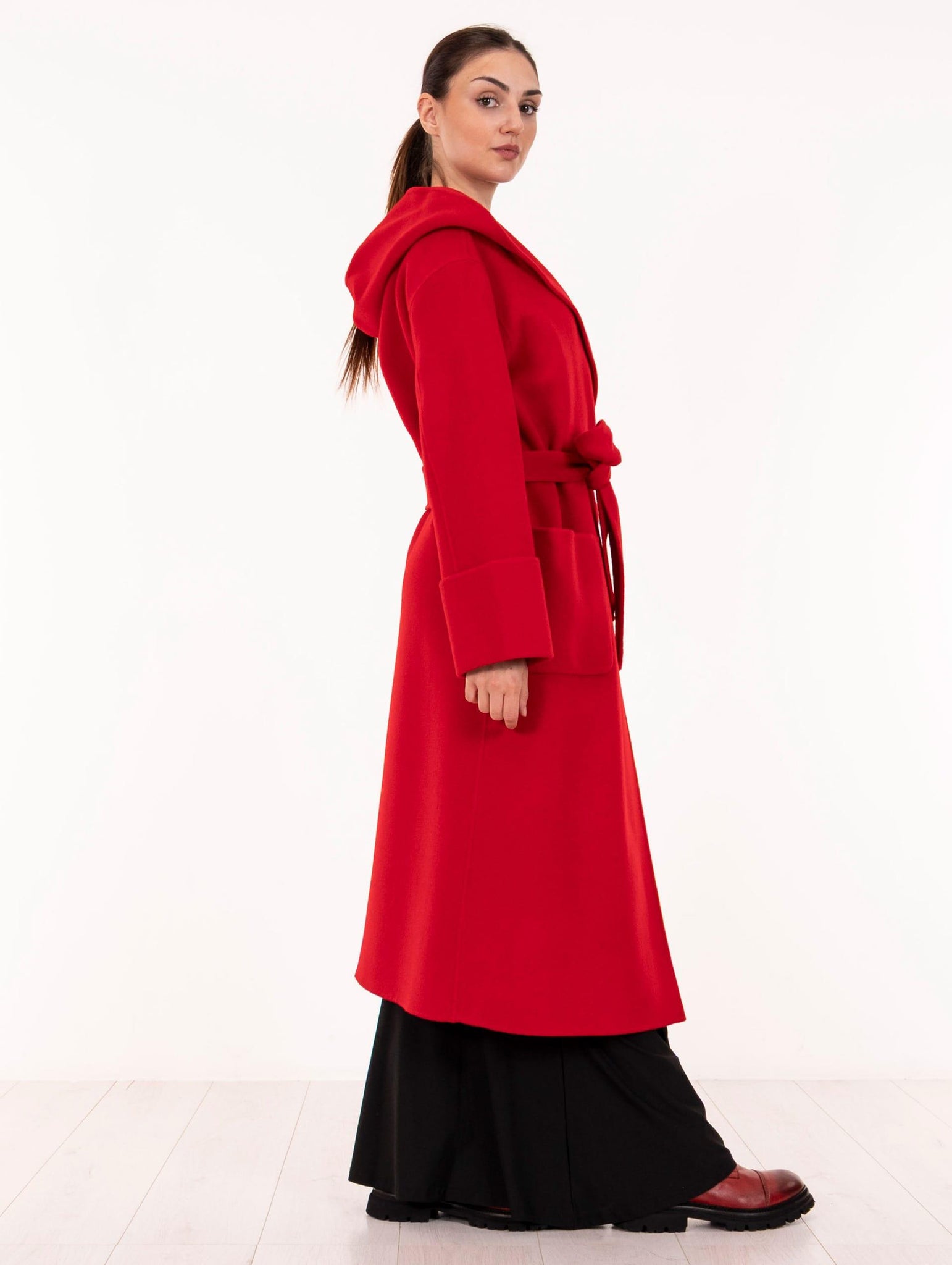 Cappotto con Cappuccio Alpha Studio in Lana Rosso AD-4691N2011 Alpha Studio