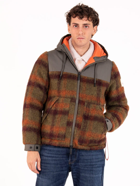 After Label Stanley Biametric Down Jacket with Military Hood, Orange, Bordeaux
