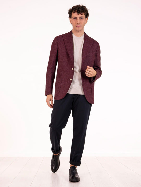 Four Stroke Tailored Jacket in Bordeaux Virgin Wool and Silk