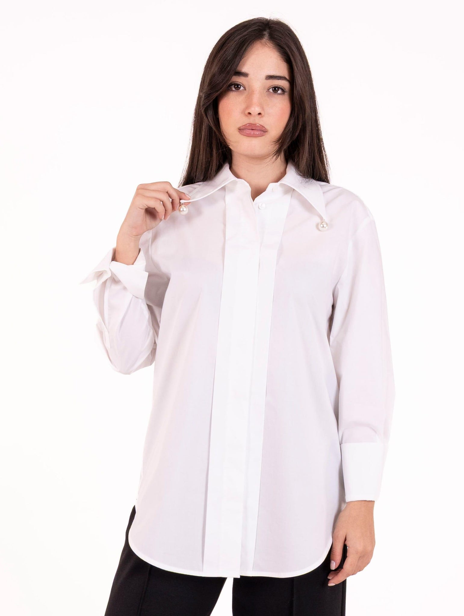 Camicia Meimiej Perle in Cotone Bianca M5IR03791 Meimeij