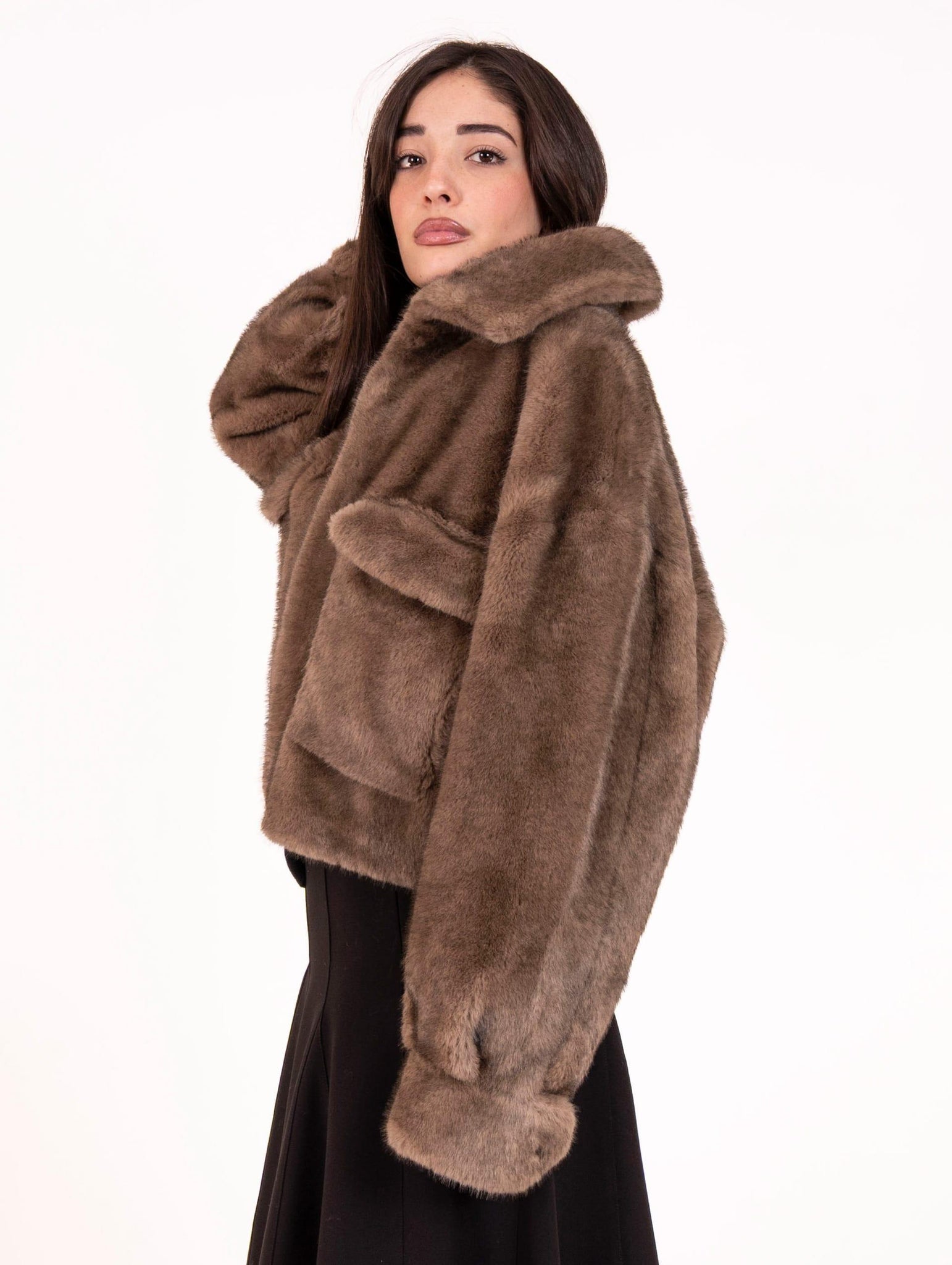 Giacca con Zip Eco Pelliccia Leon e Loulou Tortora L658MINK00043 Leon & Loulou