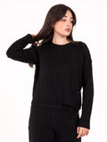 Pull Girocollo White Wise in Misto Viscosa Trecce Nero