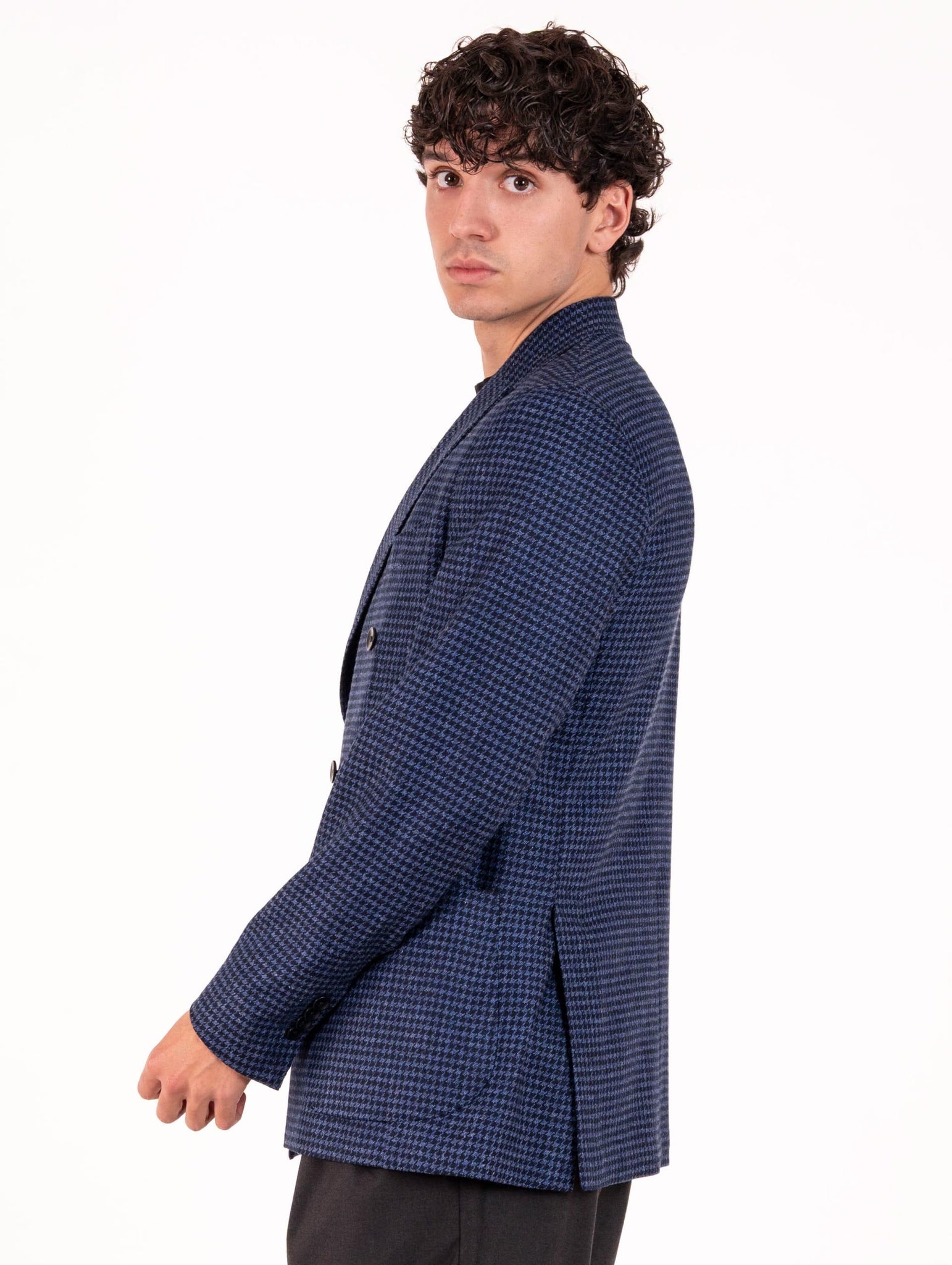 Giacca Sartoriale Doppiopetto Four Stroke in Lana Vergine e Seta Pied de Poule Navy e Blu PARIGI2/13137254 Four Stroke