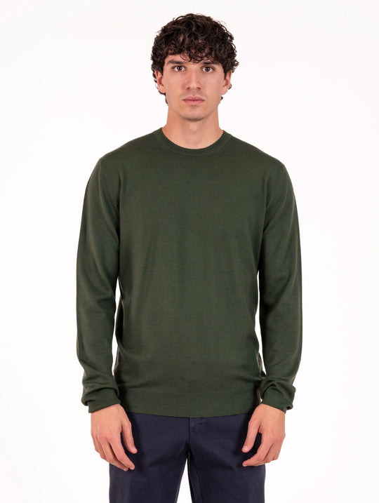 Zanieri Crew Neck Sweater in Fine Merycash Wool Green