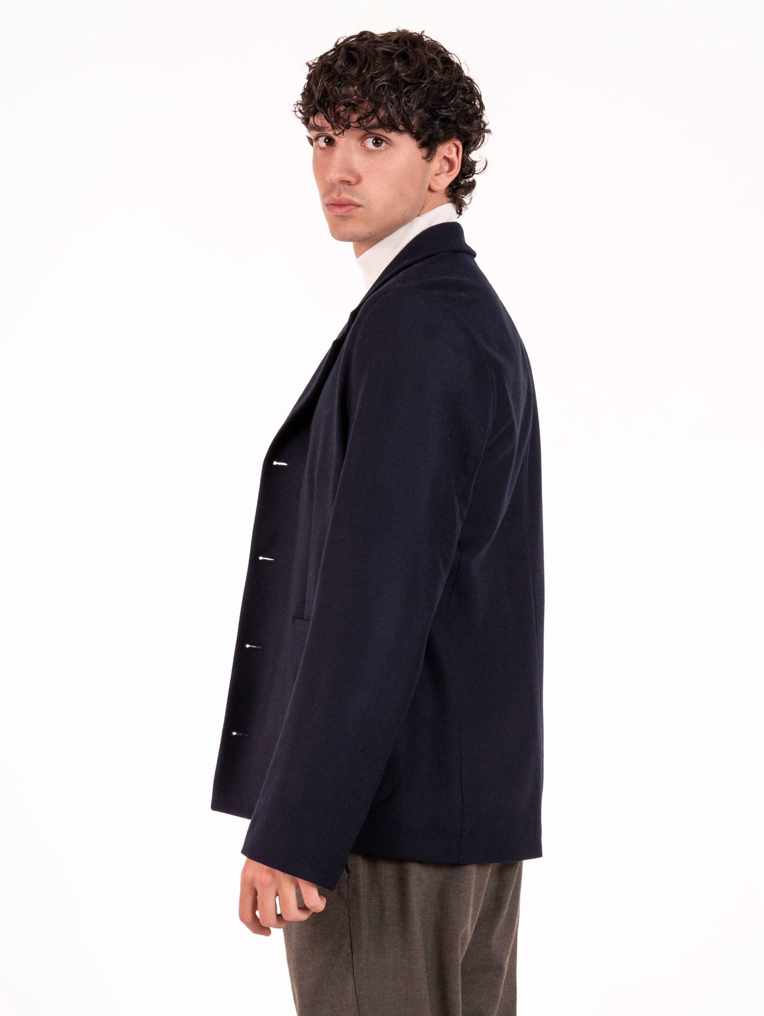 Giacca Devore in Lana Vergien Loro Piana Blu Notte DVG5C-W20890325 Devore