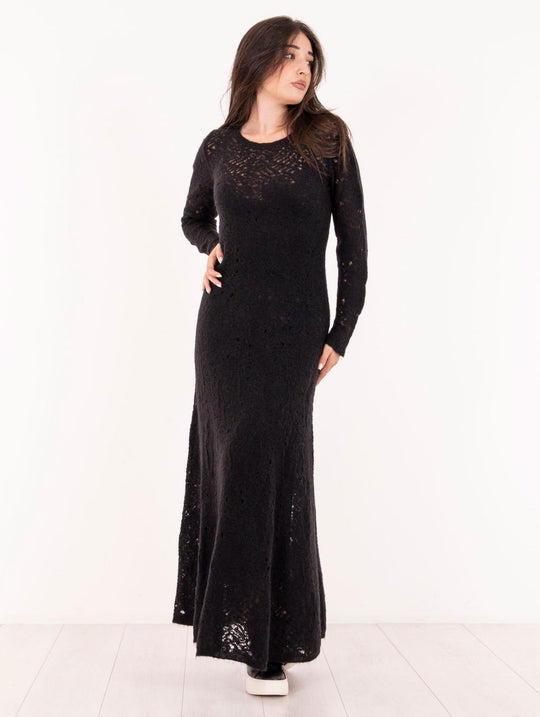 Langes Kleid D.Exterior aus weicher Spitze aus Wolle und Alpaka Schwarz