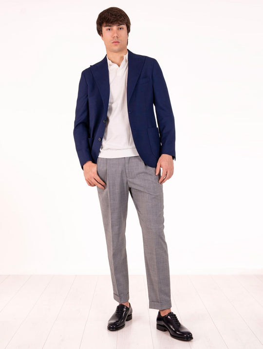 Giacca Sartoriale Four Stroke in Lana Vergine e Mohair Piquet Blu
