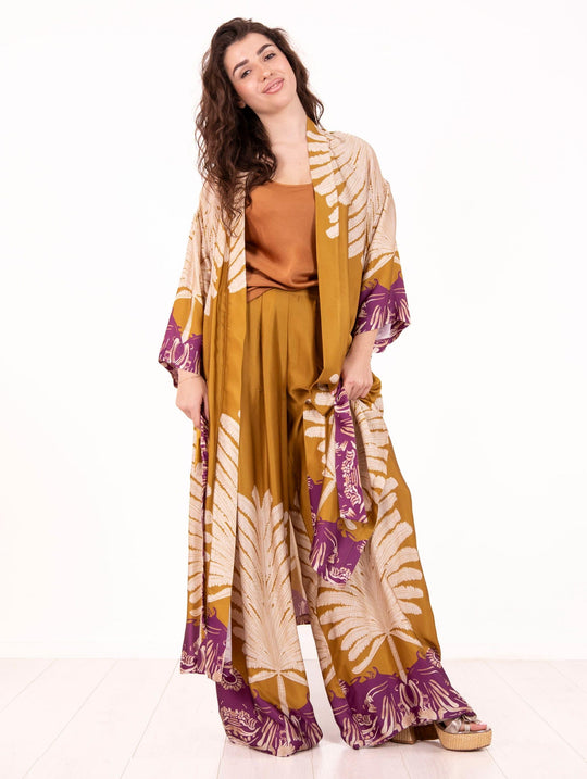 Kimono Bye Firenze aus Viskose Senf und Violett